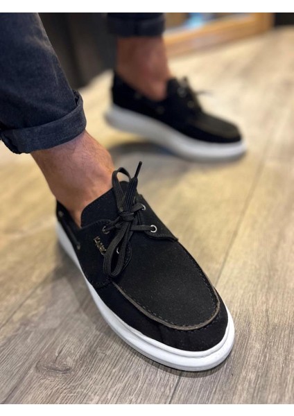 Knack Yüksek Taban Mevsimlik Süet Ayakkabı 009 Siyah (Beyaz Taban) modelleri