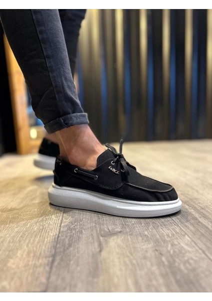 Knack Yüksek Taban Mevsimlik Süet Ayakkabı 009 Siyah (Beyaz Taban) fırsatları