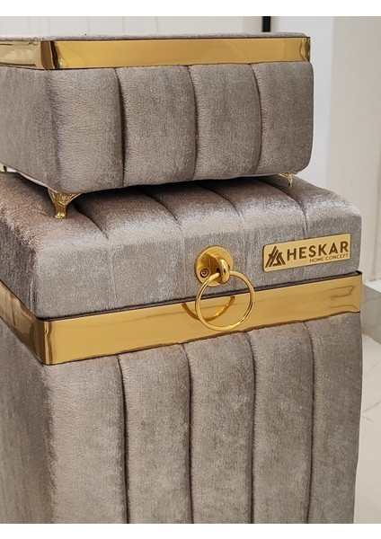 3′ Lü Kare Altın Şeritli Lüks Kadife Kirli Sepeti fiyatları