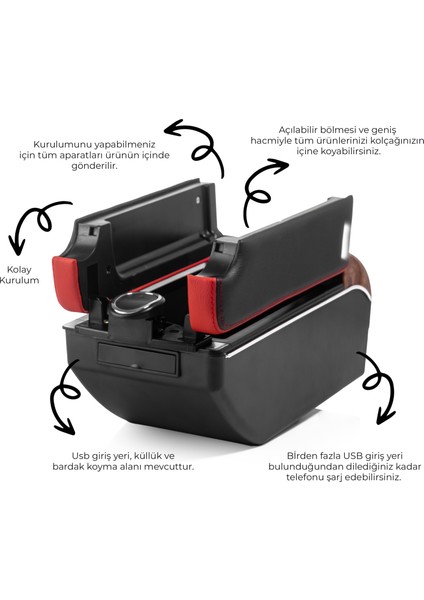 Oto Kolçak Kol Dayama 7 USB Girişli Tüm Araçlara Uyumlu Kolçak modelleri