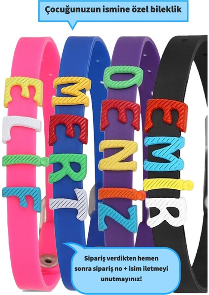 Çocuk Bileklik Silikon Kordon Metal Renkli Harfler - Isme Özel Bileklik BLK11001