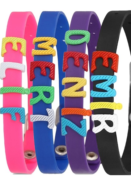 Çocuk Bileklik Silikon Kordon Metal Renkli Harfler - Isme Özel Bileklik BLK11001 fiyatları