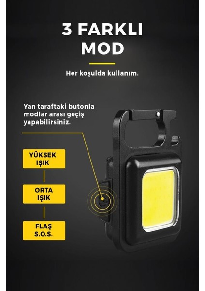 LED Mini Anahtarlık Fener Şarjlı Kamp Balıkçı Tamirci Için Çalışma Feneri Çok Fonksiyonlu Taşınabilir Işık