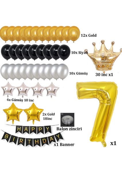 Büyük Boy Kral Taçlı Gold-Gümüş-Siyah Doğum Günü Seti