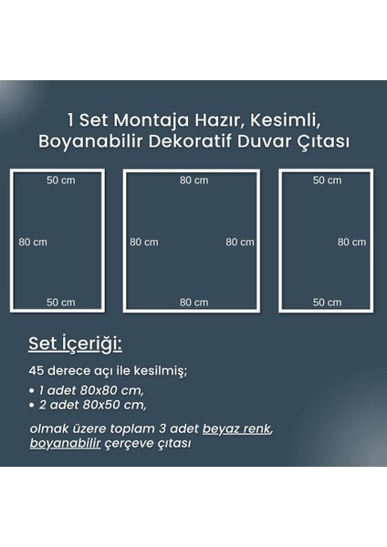 Poliüretan Boyanabilir Dekoratif Duvar Çıtası Montaja Hazır Kesilmiş 3 cm Motifli Çerçeve 3'lü Paket