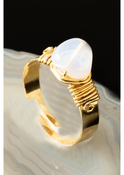 Sertifikalı Kalın Tımbıl Model Opal Taşı Yüzük - Ayarlamalı