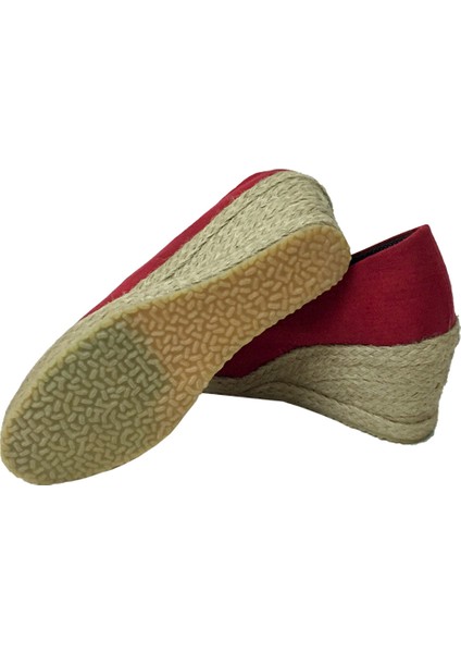 Burnu Açık Dolgu Topuk Kırmızı Bayan Keten Hasır Ayakkabı fırsatları