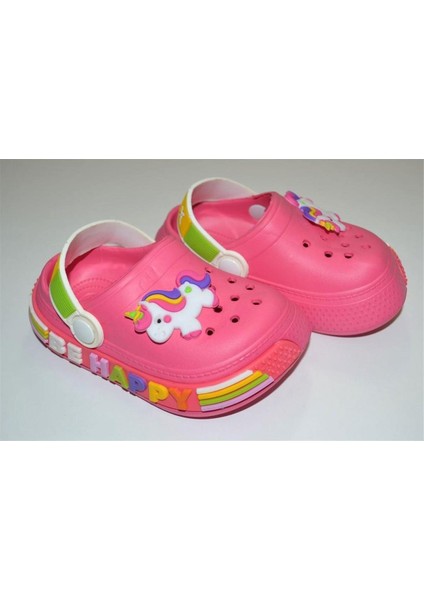 Kız Çocuk Okul Öncesi Mercan Renk Unicorn Süslemeli Eva Crocs Terlik