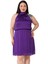 Büyük Beden Boyundan Bağlamalı Beli Lastikli Mini Saten Mor Elbise 2