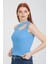 Kadın Yaka Detaylı Kolsuz Bluz Mavi 2