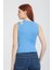 Kadın Yaka Detaylı Kolsuz Bluz Mavi 4
