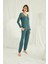 Kadın Yeşil Omzu Dantelli Önü Boydan Düğmeli Pijama Takımı 19307 3