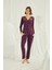 Kadın Bordo Omzu Dantelli Önü Boydan Düğmeli Pijama Takımı 19230 1