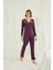 Kadın Bordo Omzu Dantelli Önü Boydan Düğmeli Pijama Takımı 19230 3