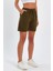 Kadın Haki Rahat Kesim Keten Şort 3