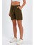 Kadın Haki Rahat Kesim Keten Şort 4