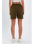 Kadın Haki Rahat Kesim Keten Şort 5