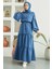 6567-CARLA Büzgülü Elbise Indigo 1