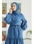 6567-CARLA Büzgülü Elbise Indigo 3