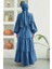 6567-CARLA Büzgülü Elbise Indigo 4
