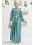 6605-CARLA Büzgülü Kuşaklı Elbise Mint Yeşili 1