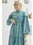 6605-CARLA Büzgülü Kuşaklı Elbise Mint Yeşili 2
