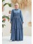 6616-NERVÜRLÜ Fırfırlı Elbise Koyu Mavi 4