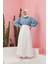 2195-MEVLANA Denim Etek Beyaz 1