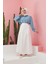 2195-MEVLANA Denim Etek Beyaz 2