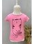 Kız Çocuk Kedi Baskılı Kısa Kollu T-Shirt 219341 Pembe 1