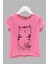 Kız Çocuk Kedi Baskılı Kısa Kollu T-Shirt 219341 Pembe 3