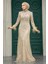 Tesettür Abiye Elbise - Simli Gold Tesettür Abiye Elbise 23061GOLD 1