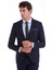 Lacivert D. Slim Fit Mono Yaka Desenli Klasik Takım Elbise 4