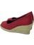 Burnu Açık Dolgu Topuk Kırmızı Bayan Keten Hasır Ayakkabı 3