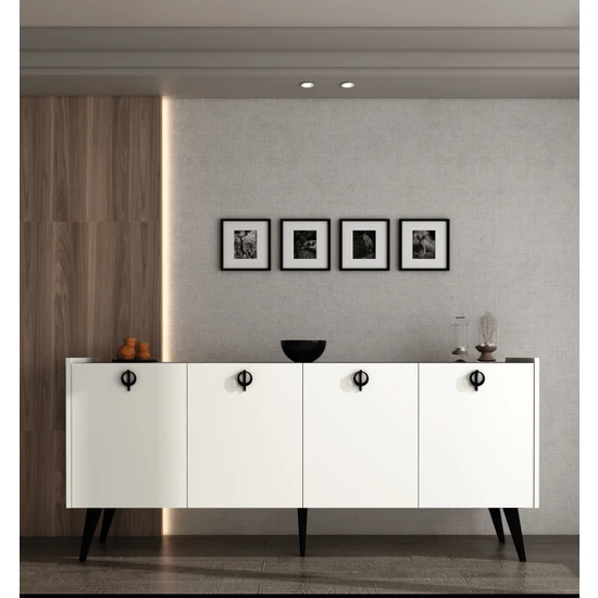 Alonex Kaya Konsol Ay Taşı(Kırık Beyaz) Mermer Desenli 180 cm Yemek Odası Ofis Salon Ünite