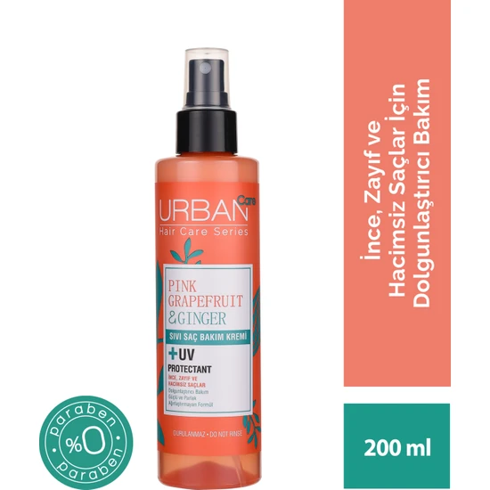 URBAN Care Pink Grapefruit&Ginger İnce Telli Saçlar Dolgunlaştırıcı Sıvı Saç Bakım Kremi-Vegan-200ML