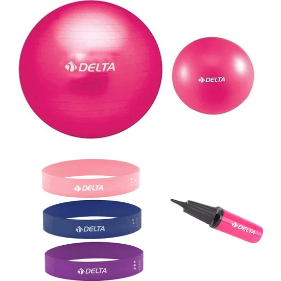 Delta 65 ve 25 cm Pilates Topu 3'lü Aerobik Yoga Bant Seti Pompa