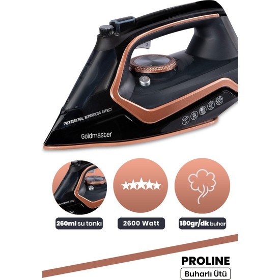 Goldmaster Proline 2600 Watt Seramik Tabanlı Damlama ve Kireç Önlemeli 180 gr Etkili Şok Buharlı Ütü GM-7620