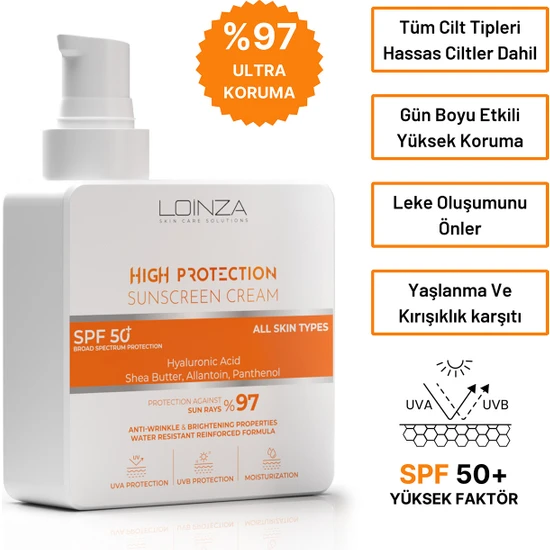 Loinza Suya Dayanıklı  Ultra Nemlendirici Spf 50+ Güneş Kremi