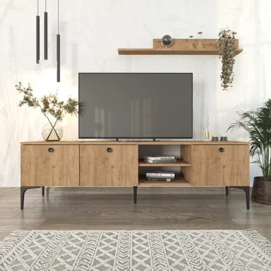 Cool Home Motto Raflı Tv Ünitesi 180 cm , Meşe (Sepet)