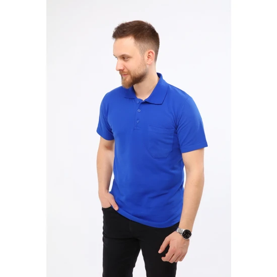 Çamdalı Iş Elbiseleri Polo Yaka T-Shirt Saks Mavi Kısa Kollu Pike Örme Iş Tişörtü XXXL
