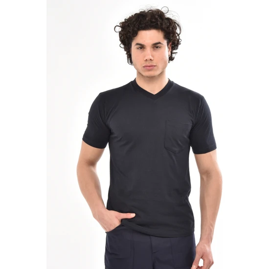Çamdalı Iş Elbiseleri V Yaka Lacivert Kısa Kollu Süprem Iş Tişörtü - V Yaka T-Shirt