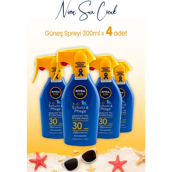 Nivea Sun Çocuk Koruma Güneş Spreyi 300 ml SPF30 x 4 Adet