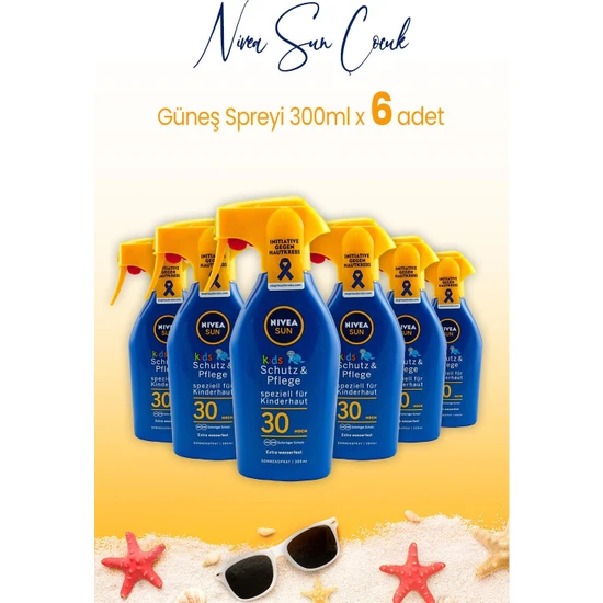 Nivea Sun Çocuk Koruma Güneş Spreyi 300 ml SPF30 x 6 Adet