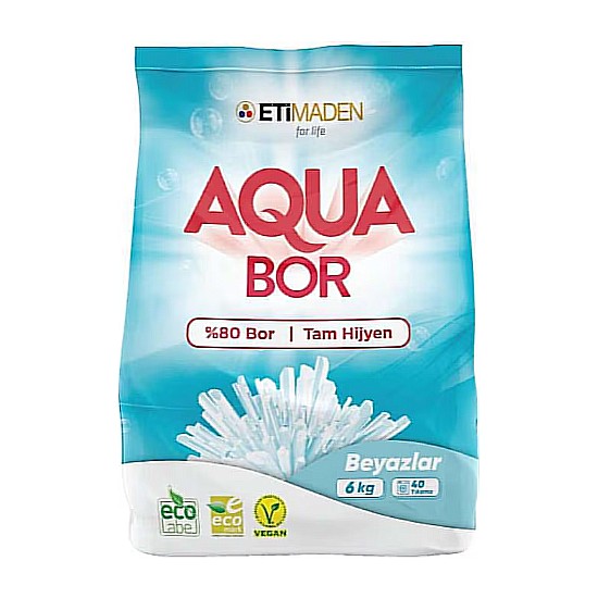 Eti Maden Aqua Bor Beyazlar İçin Toz Çamaşır Deterjanı - 6 kg, 40 Yıkama, Ferah Kokulu, Ultra Temizlik ve Güçlü Leke Çıkarma