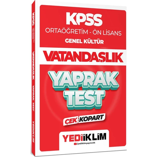 Yediiklim Yayınları 2024 KPSS Ortaöğretim Ön Lisans Genel Kültür Vatandaşlık Çek Kopart Yaprak Test