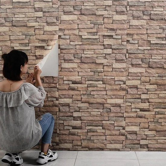 Renkli Duvarlar 70X38CM(0,26M2) Kahve Köpüğü Tuğla Arkası Yapışkanlı Esnek Silinebilir Duvar Paneli 3D Duvar Kağıdı NW46