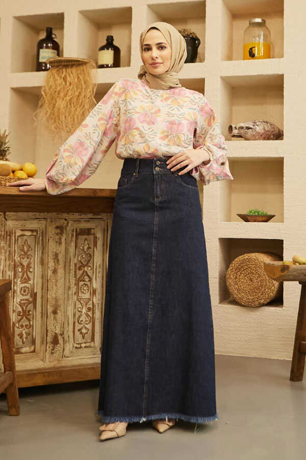 Neways 2252-DENIM Püsküllü Etek Lacivert
