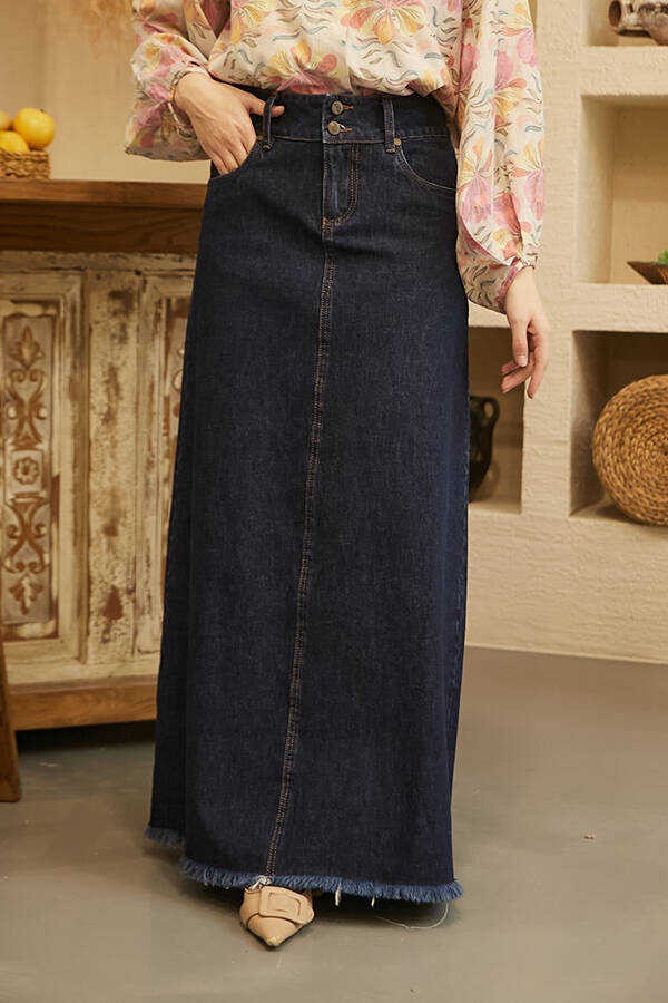 Neways 2252-DENIM Püsküllü Etek Lacivert görsel 3