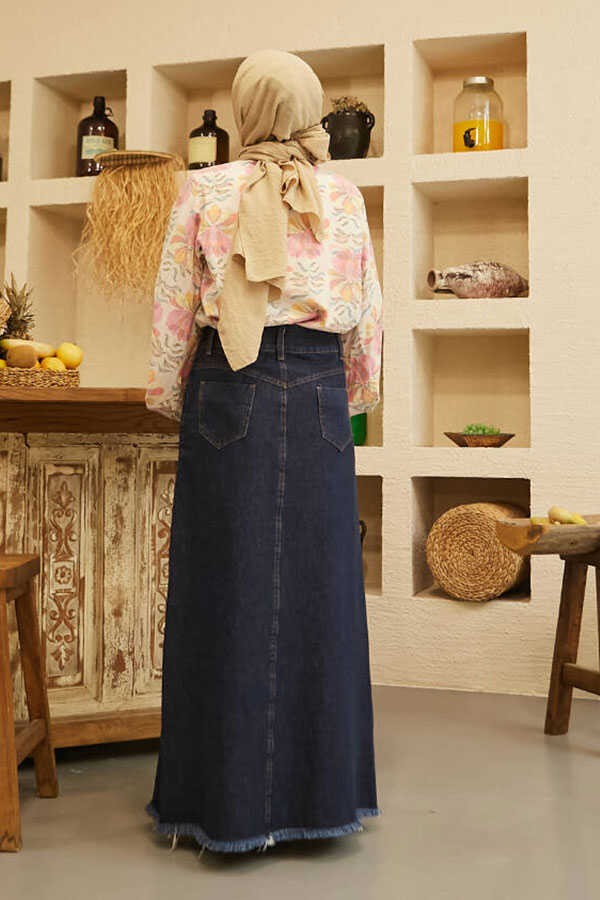 Neways 2252-DENIM Püsküllü Etek Lacivert görsel 4